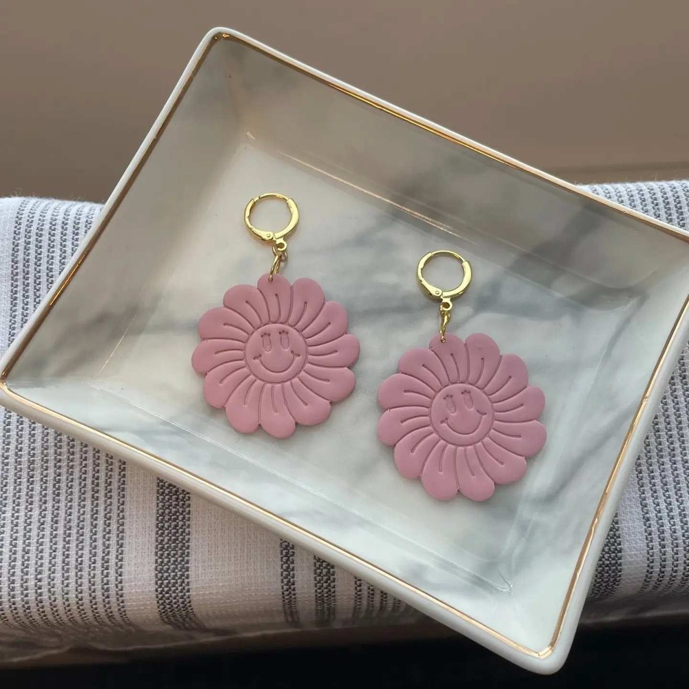 Smiley Flower Dangles: Handmade Polymer Clay Earrings NEW